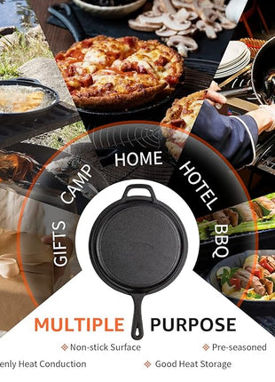 Overmont Cast Iron Dutch Oven with dual use Skillet lid for Oven, Induction, Electric, Grill, Stovetop, (3.2QT Pot, 10.5 inches)