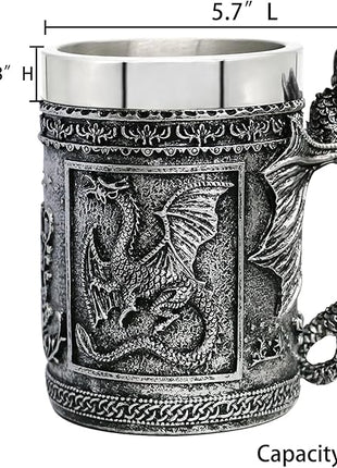 alikiki Dungeons and Dragons Coffee Mug Large - GOT D&D Gaming Beer Mugs Gifts for Men - 21oz Stainless Steel Drinking Tankard Coffee Cup Dragon Gift for Lovers Collector Party Decoration