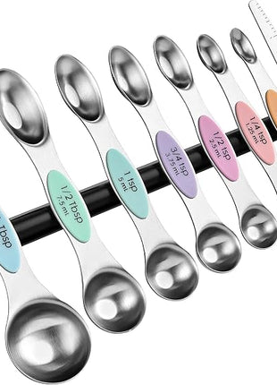 Spring Chef Stainless Steel Magnetic Measuring Spoons Set of 8 with Leveler, Metal Teaspoon & Tablespoon Measuring Spoons for Dry and Liquid Ingredients, Kitchen Gadgets for Baking & Cooking - Pastel