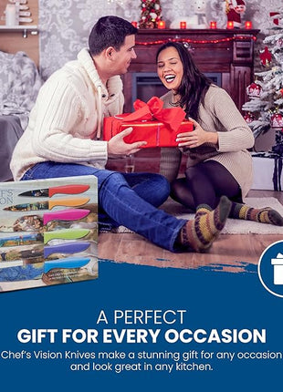 CHEF'S VISION Masterpiece Knife Set -6-Piece Stainless Steel Cutting Knives Set for Kitchen - Stunning Artistic Designs, Great Gift for Women or Men - Unique Kitchen Knife Set Gift for Art Lovers