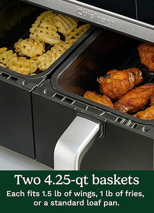 Cuisinart Dual Basket Air Fryer, 2-4.25 QT Baskets, Total 8.5 QT, 4 Functions Air Fry, Roast, Bake and Keep Warm, Features Sync Finish and Sync Settings, Toss Reminder, Auto Warm Mode and Auto-Pause