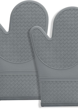 Hovico Silicone Oven Mitts, Heat Resistant 500F Kitchen Mitts 2PCS, 11.6" BPA-Free Soft Baking Gloves, Non-Slip Grip Oven Gloves with Soft Cotton Lining for Kitchen Cooking Baking BBQ - Gray