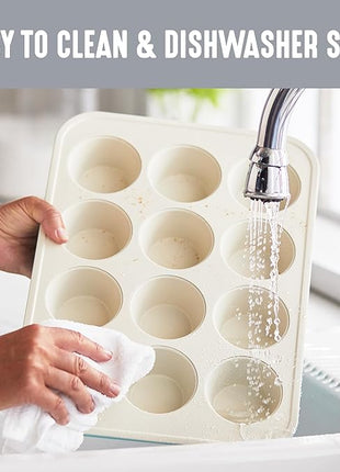 GreenLife 12-Cup Muffin Pan, PFAS-Free Healthy Nonstick Baking Tray, 11.4" x 1.9" x 15.9", Durable Ceramic Bakeware, Cupcakes, Egg Bites, Tarts, Brownies, Gray