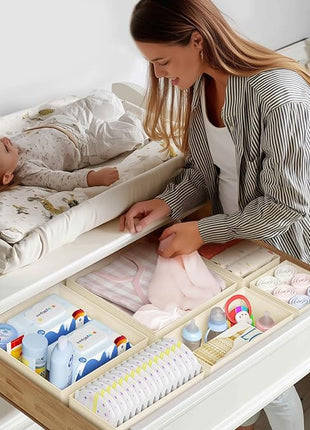 DIMJ Drawer Organizer Clothes, 12 Pack Dresser Organizer, Foldable Closet Organizers and Storage, Fabric Dresser Bins, Drawer Dividers for Nursery, Baby Clothes, Underwears, Sock (Beige)