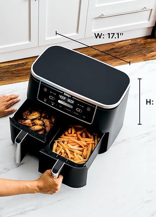 Ninja | Air Fryer | Finish Cooking Multiple Foods at the Same Time | 6-in-1 (Air Fry, Broil, Roast, Keep Warm, Dehydrate, Bake) | Fit up to 8lb Chicken Wings in the two 5 QT Baskets | DZ302