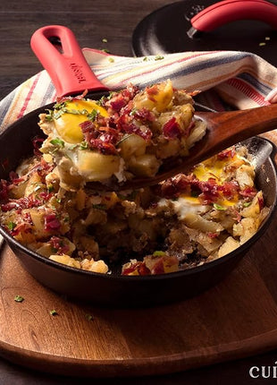 Cuisinel Cast Iron Skillet with Lid - 8"-inch Pre-Seasoned Covered Frying Pan Set + Silicone Handle and Lid Holders + Scraper/Cleaner - Indoor/Outdoor, Oven, Camping Fire, Grill Safe Kitchen Cookware