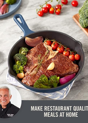 DASH Zakarian 7.5" Nonstick Cast Iron Skillet with Pour Spouts for Searing, Baking, Grilling, Roasting and More - Blue