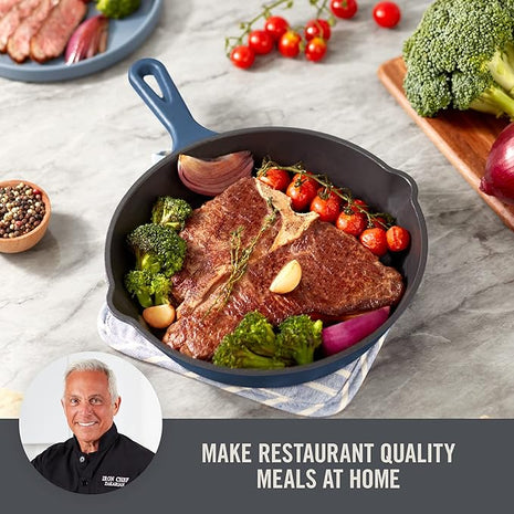 Zakarian by Dash 9.5 Inch Small Nonstick Cast Iron Skillet, Titanium Ceramic Coated Frying Pan, Blue