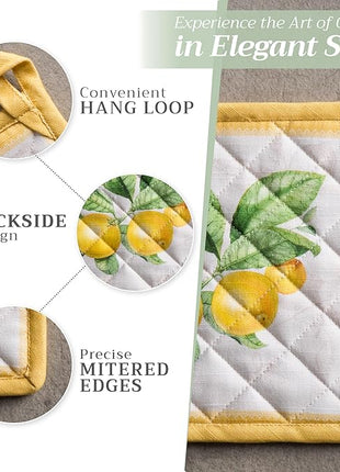 Maison d' Hermine Pot Holders 100% Cotton Heat Resistant Potholders 8" x 8" Hot Pads with Loop BBQ, Cooking, Baking, Grilling, Kitchen, Handling Hot Pans Spring/Summer (Pack of 1, Limoncello)