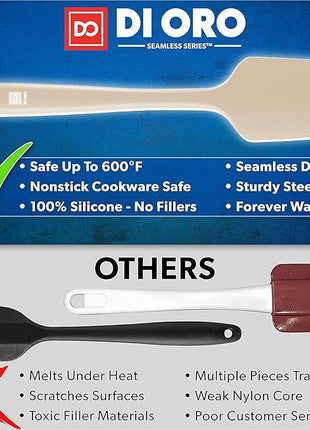 DI ORO Silicone Spatula Set - Rubber Kitchen Spatulas for Baking, Cooking, & Mixing - 600°F Heat-Resistant & BPA Free Silicone Scraper Spatulas for Nonstick Cookware - Dishwasher Safe (3pc, Clay)