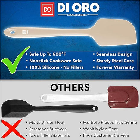 DI ORO Silicone Spatula Set - Rubber Kitchen Spatulas for Baking, Cooking, & Mixing - 600°F Heat-Resistant & BPA Free Silicone Scraper Spatulas for Nonstick Cookware - Dishwasher Safe (3pc, Clay)