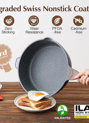 SENSARTE Nonstick Deep Frying Pan Skillet, 12-inch Saute Pan with Lid, Stay-cool Handle, Chef Pan Healthy Stone Cookware Cooking Pan, Induction Compatible, PFOA Free