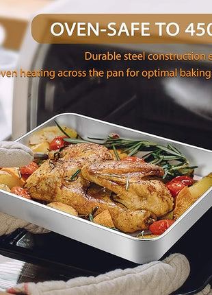 E-far Baking Pans Set of 3, Stainless Steel Sheet Cake Pan for Oven - 12.5/10.5/9.4Inch, Rectangle Bakeware Set for Cake Lasagna Brownie Casserole Cookie, Non-toxic & Healthy, Dishwasher Safe