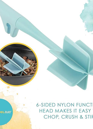 Rachael Ray Tools and Gadgets Lazy Crush & Chop, Flexi Turner, and Scraping Spoon Set / Cooking Utensils - 3 Piece, Light Blue