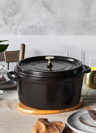 STAUB Cast Iron Dutch Oven 7-qt Round Cocotte, Serves 7- 8, Made in France, Black Matte