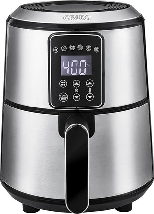 Crux 3QT Digital Air Fryer, Faster Pre-Heat, No-Oil Frying, Fast Healthy Evenly Cooked Meal Every Time, Dishwasher Safe Non Stick Pan and Crisping Tray for Easy Clean Up, Stainless Steel