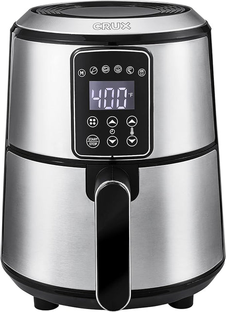 Crux 3QT Digital Air Fryer, Faster Pre-Heat, No-Oil Frying, Fast Healthy Evenly Cooked Meal Every Time, Dishwasher Safe Non Stick Pan and Crisping Tray for Easy Clean Up, Stainless Steel