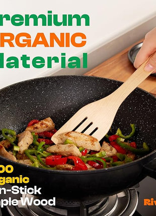 Riveira Maple Wooden Cooking Utensils Set of 6 Premium Non-Toxic Wooden Spoons & Spatula for Cooking