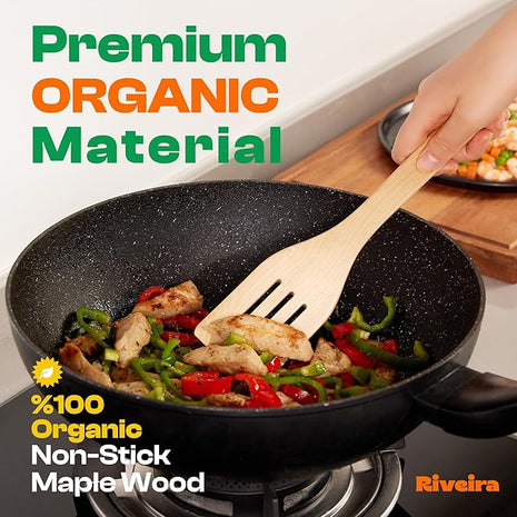Riveira Maple Wooden Cooking Utensils Set of 6 Premium Non-Toxic Wooden Spoons & Spatula for Cooking