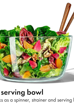 OXO Good Grips Glass Salad Spinner - Large 6.22-Qt Lettuce & Fruit Washer, Borosilicate Glass Bowl, BPA-Free, Easy Pump