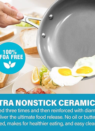 GOTHAM STEEL 15 Pc Ceramic Cookware Set, Ceramic Pots and Pans Set Non Stick with Cooking Utensils and Steamer, Non Toxic PFOA PFOS Free, Premium Stay Cool Handles, Oven & Dishwasher Safe, Blue