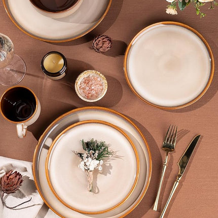 LERATIO Ceramic Dinnerware Sets for 4,16-PieceReactive Glaze Plates and Bowls Set with Mugs,Highly Chip and Crack Resistant | Dishwasher,Microwave & Oven Safe Dishes set-Kahki