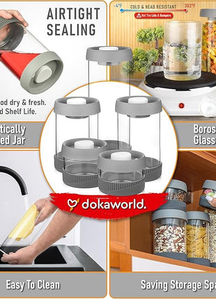 Glass Canisters Set - Kitchen Leakproof Seal Food Storage Jars - Coffee Bean Container - Pack of 5 Glass Canisters With Vacuum Airtight Lids for Cereal, Pet Treats, Nuts, Candy