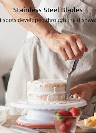 Cake Decorating Angled Icing Spatula Set of 6 8 & 10 Inch Wooden Handle Stainless Steel Offset Frosting Spatulas