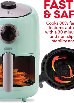 DASH Compact Air Fryer Oven Cooker with Temperature Control, Non-stick Fry Basket, Recipe Guide + Auto Shut off Feature, 2 Quart - Aqua