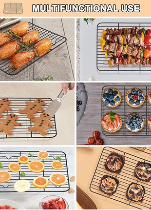 P&P CHEF Cooling Baking Rack Pack of 2, Stainless Steel Cooling Racks for Cooking Baking Roasting Grilling Drying, Dense Wires & Smooth Edge, Easy to clean, Black, 8.6" x 6.2"