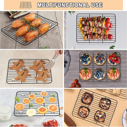 P&P CHEF Cooling Baking Rack Pack of 2, Stainless Steel Cooling Racks for Cooking Baking Roasting Grilling Drying, Dense Wires & Smooth Edge, Easy to clean, Black, 8.6" x 6.2"