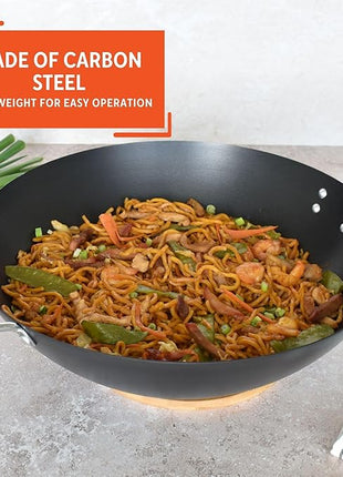 IMUSA USA 14" Traditional Nonstick Coated Wok with Triangle Helper Handle