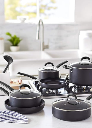 Amazon Basics Hard Anodized Non-Stick 12-Piece Cookware Set, Black - Pots, Pans and Utensils