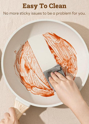 17 Pcs Pots and Pans Set Non stick，Cookware Sets White Granite Induction Cookware, Non-toxic Healthy Non Stick Kitchen Cooking Set with Frying Pans Set, Saucepans (PFAS, PFOA, PFOS Free) White