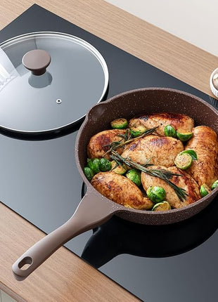 SENSARTE Nonstick Deep Frying Pan Skillet, 10-inch Saute Pan with Lid, Stay-Cool Handle, Cooking Pan, Healthy Stone Cookware Induction Compatible