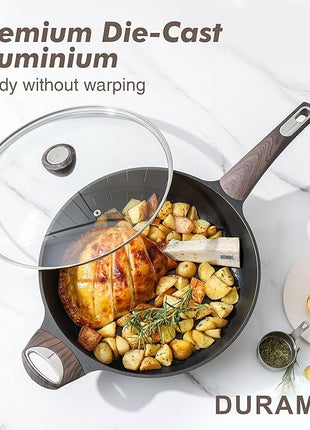 SENSARTE Nonstick Frying Pan Skillet with Lid, 12 Inch Large Deep Frying Pan, 5 Qt Non Stick Saute Pan with Cover, Induction Pan, Healthy Non Toxic Cooking Pan with Helper Handle, PFOA PFOS Free