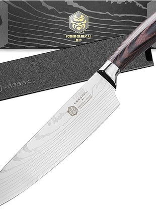 KESSAKU Chef Knife - 8 inch - Samurai Series - Razor Sharp Kitchen Knife - Forged 7Cr17MoV High Carbon Stainless Steel - Wood Handle with Blade Guard