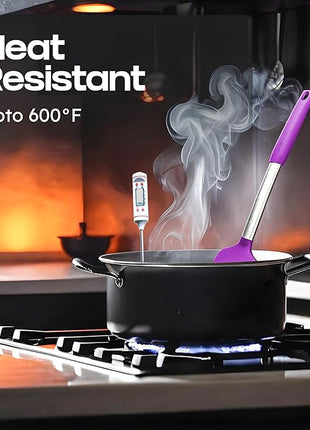 Silicone Spatula Set - Turner Spatulas Silicone Heat Resistant 600°F - Slotted & Solid Silicone Spatulas for Cooking Fish, Eggs, Pancakes Flipper – Silicone Cooking Utensils Set – Purple