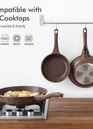 SENSARTE Nonstick Frying Pan Skillet, Non Stick Omelette Pan, Healthy Stone Cookware Chef's Pan PFOA Free, Toffee Brown (8 Inch)