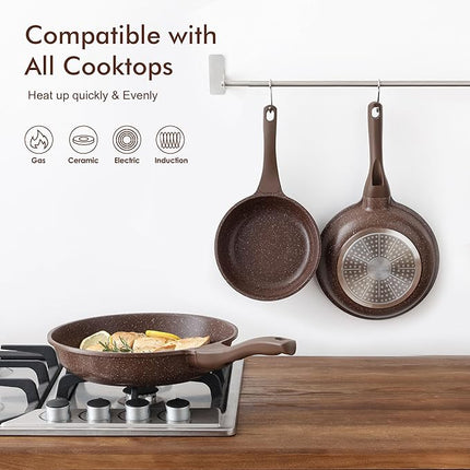 SENSARTE Nonstick Frying Pan Skillet, Non Stick Omelette Pan, Healthy Stone Cookware Chef's Pan PFOA Free, Toffee Brown (9.5 Inch)