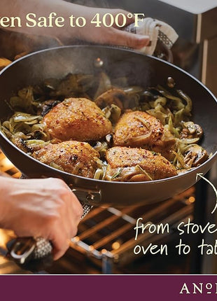 Anolon Advanced Home Hard Anodized Nonstick Deep Frying Skillet with Lid, 12-Inch Ultimate Pan, Bronze