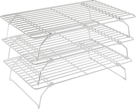 3 Tier Stackable Cooling Rack for Batch Cooling Cookie, Pizza, Cake-15.8”x 10”- Heavy Duty Cooling Racks for Cooking and Baking, Oven and Dishwasher Safe Baking Supplies-Silver