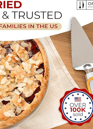 Orblue Pie Server, Essential Kitchen Tool, Serrated on Both Sides, Great for Right or Left Handed Chef, Stainless Steel Flatware, Cake Cutter, Orange