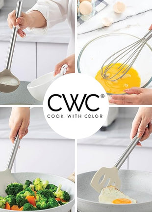 COOK WITH COLOR Silicone Cooking Utensils, Kitchen Utensil Set, Easy to Clean Silicone Kitchen Utensils, Cooking Utensils for Nonstick Cookware, Kitchen Gadgets Set, 10 Pieces, Brown