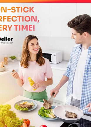 Mueller Frying Pan, Heavy Duty German Stone Coating Non Stick Frying Pans, No PFOA or APEO, Paella Pan, Dishwasher and Oven Safe, Even Heat Distribution, Cool Stainless Steel Handle, Light Grey