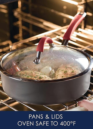 Rachael Ray - 87630 Rachael Ray Cucina Hard Anodized Nonstick Cookware Pots and Pans Set, 12 Piece, Gray with Red Handles