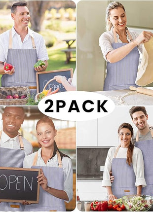 2 Pack Adjustable Bib Apron with 2 Pockets Chef Cooking Kitchen Restaurant Aprons for Women Men