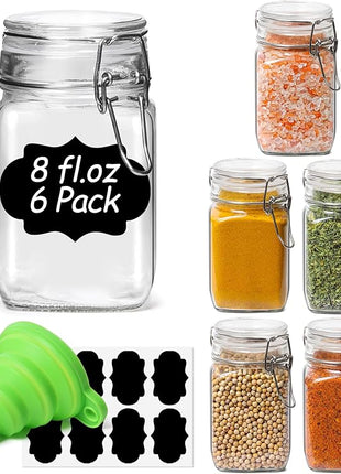 ComSaf Small Glass Jars with Airtight Lid Set of 6, Spice Jars 8 oz, Mason Jars 8 oz, Small Canning Jar, 8oz Jars with Lids for Kitchen, Jam, Jelly, Honey, Herb, Candy, Beans, Dessert, Sugar, Parfait