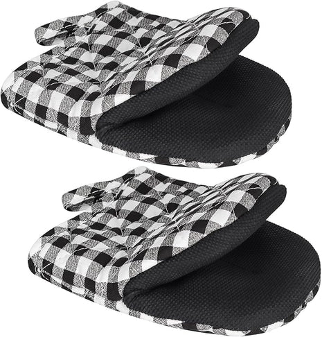 Qulable 1 Pair Short Oven Mitts - Silicone Kitchen Oven Gloves High Heat Resistant 500℉, Mini Oven Mits with Non-Slip Grip Surfaces and Hanging Loop for BBQ, Baking, Cooking and Grilling