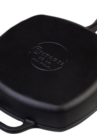 Victoria Cast Iron Grill Pan, Square Grill Pan, Cast Iron Griddle Pan, Seasoned with 100% Kosher-Certified, Non-GMO Flaxseed Oil, Black, 10 Inches